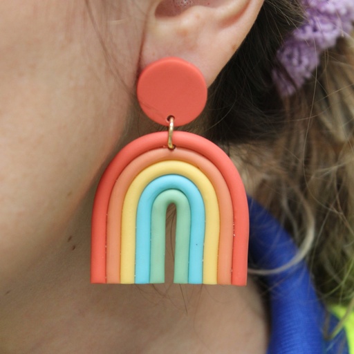 [1550881006] Pendientes Bohemios Arcilla Varios Colores Forma U Par Arete CORAL
