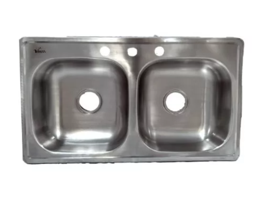 [IFDQ45859] Tarja Venzo Tdb1 Doble Tina De Acero Inoxidable 3 Orificios