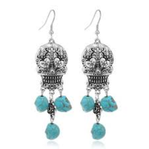 [ARC07] Arete De Calavera Con Perlas Azules