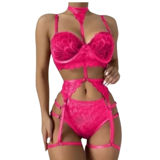Liguero Lenceria Sexy Encaje Y Cuello Halter Atrevido Rosa