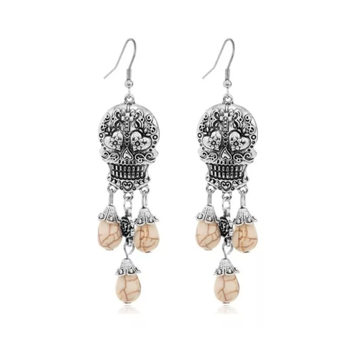 [1812083532] Pendientes O Aretes Góticos Calavera Piedra Blanca Colgante