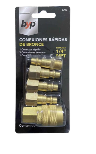 [PCO] Conexiones Rápidas De Bronce 1/4 Npt Pco 1 Empaque 5pz