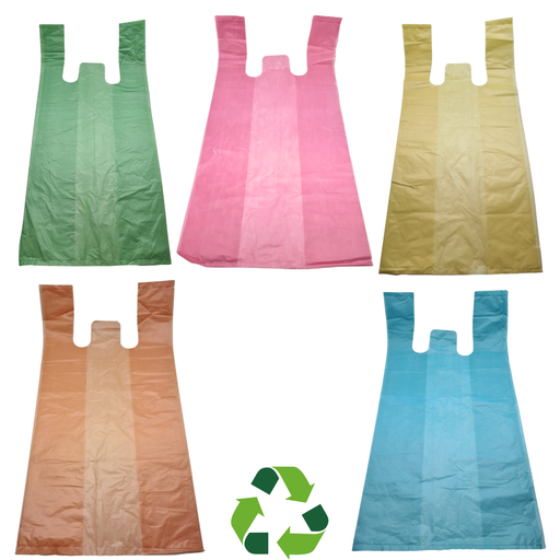 1 Kg de Bolsa Polipapel Tipo Camiseta Grande Colores 60 x 29 cm