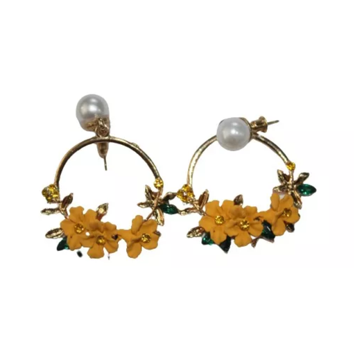 [AretesDeFloresAmarillas] Aretes De Flores Amarillas Con Perla Acero Inoxidable