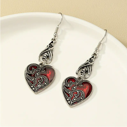 [CorazónRojo] Pendientes O Aretes Góticos Corazón Rojo Colgantes