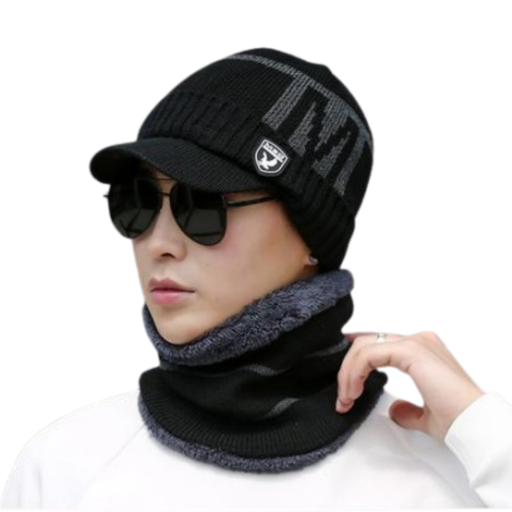 Gorro Grueso De Punto Con Bufanda Para Exteriores