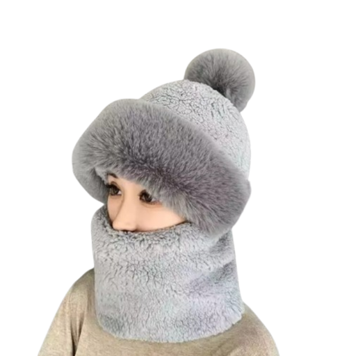 [CBCFGRIS] Conjunto Bufanda De Invierno Con Capucha Para Mujer