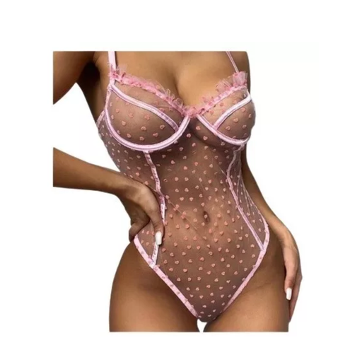 Body Lenceria Muy Comodo Con Bordado De Corazón Rosa