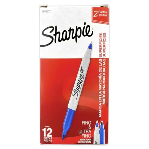 [828] Marcadores Dobles Punta Fina Y Ultra Fina Azul C/12 Pzas. Drop 009