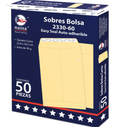 [10813] Sobre engomado/Tamaño Carta/color manila/cja 50 pzas/Drop 009