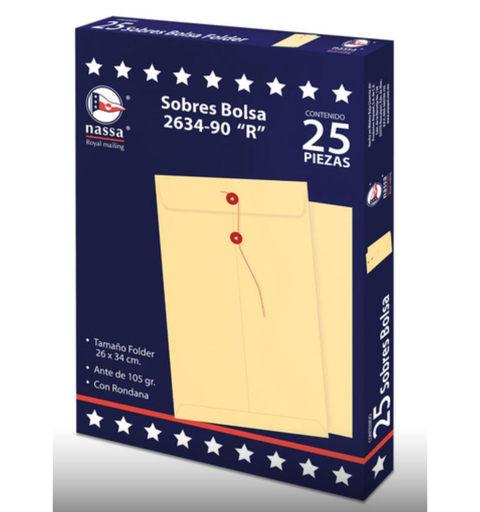 [3790] Sobre tipo bolsac/Rondana/Tam.Oficio/color manila/caja25Pzas/Drop 009